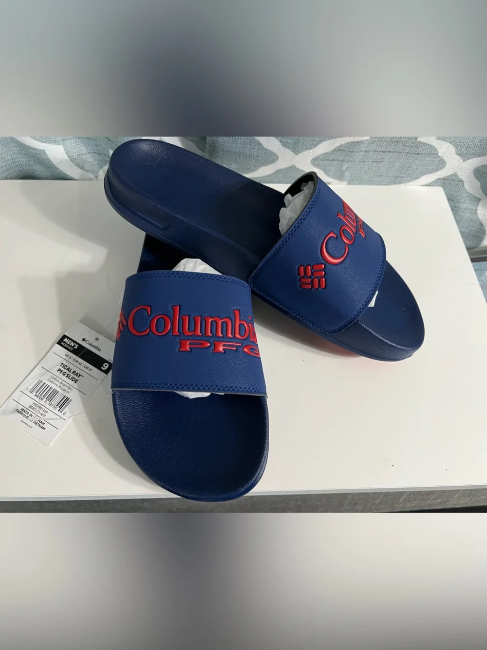 Columbia blue Slide Sandals with Red Logo